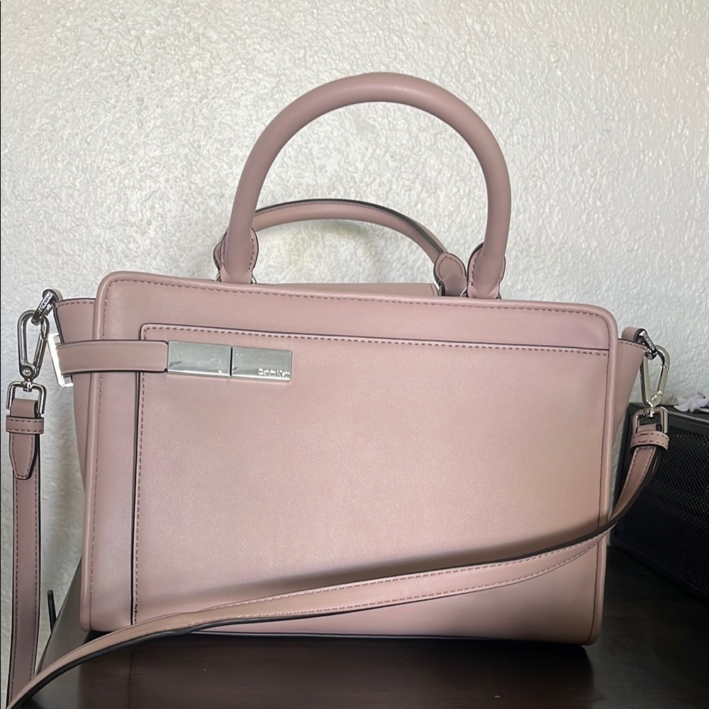 Calvin Klein Pink Satchel with Structured Shape and Detachable Strap